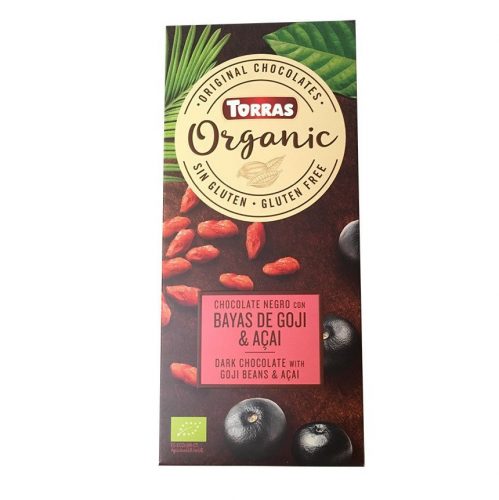 Torras gluténmentes étcsokoládé goji bogyóval és acai porral 100 g