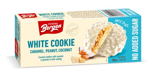 Bergen white cookie fehércsoki bevonatos kókuszos keksz hozzáadott cukor nélkül 100 g